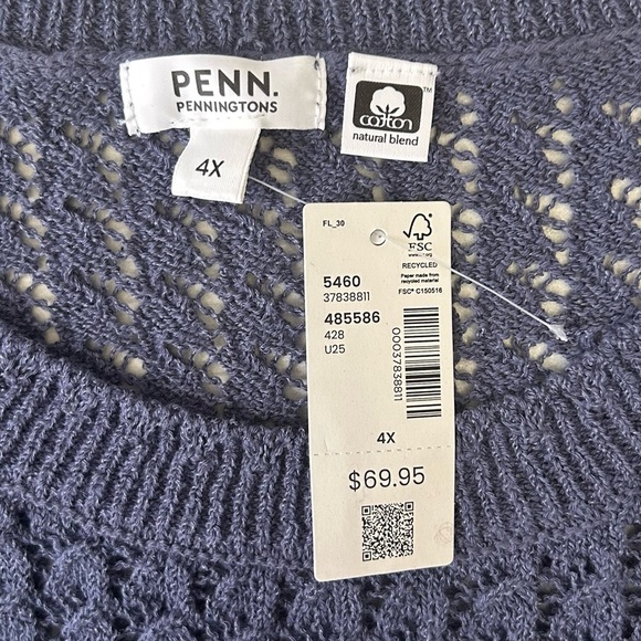 Penningtons Sleeveless Crochet Cotton Sweater Tank with Ribbed Bands Blue 4X NWT - Picture 13 of 16
